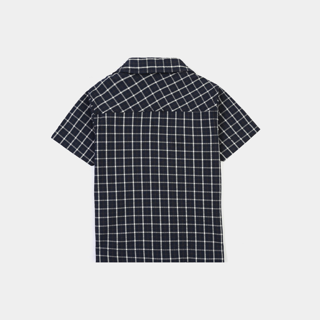 Infant Boys Yarn Dyed Shirt (Play)-Navy.Check
