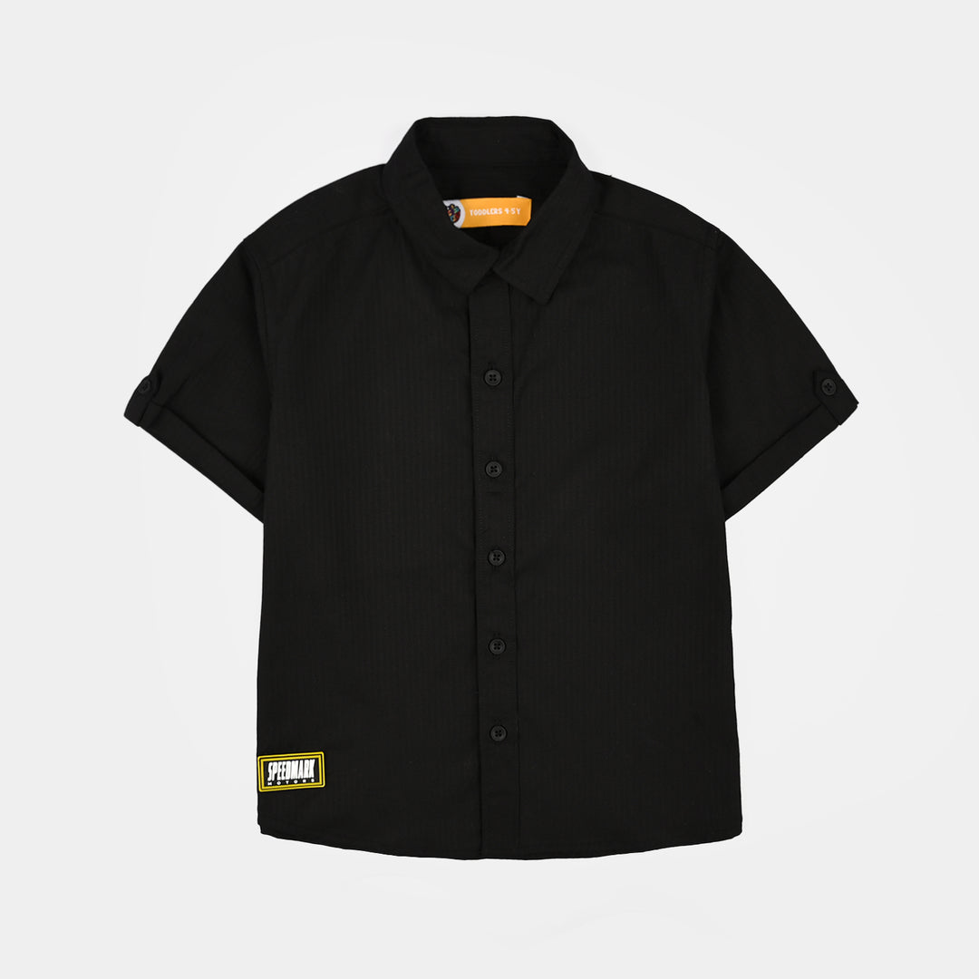 Boys Cotton Twill Shirt (Speed Max)-BLACK