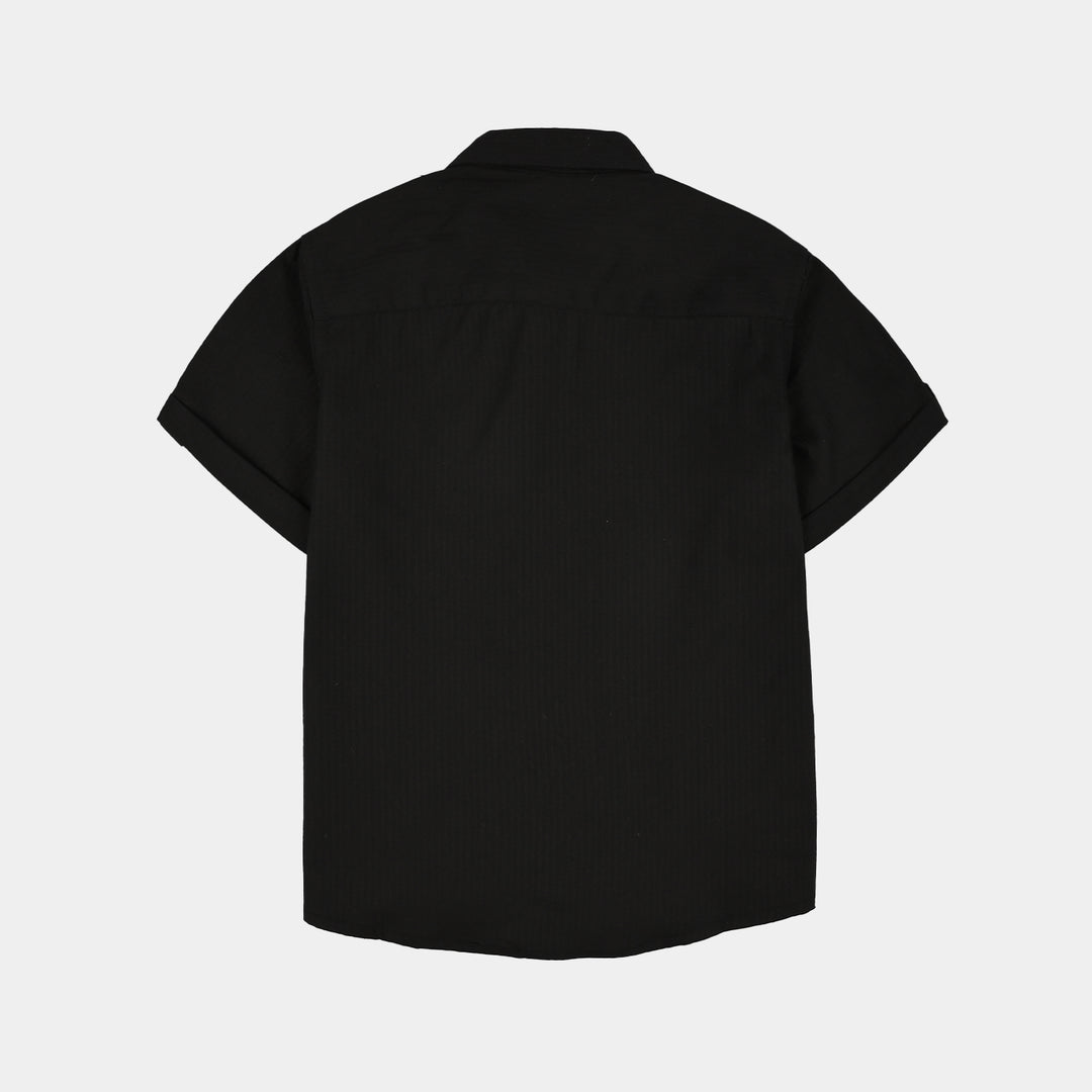 Boys Cotton Twill Shirt (Speed Max)-BLACK