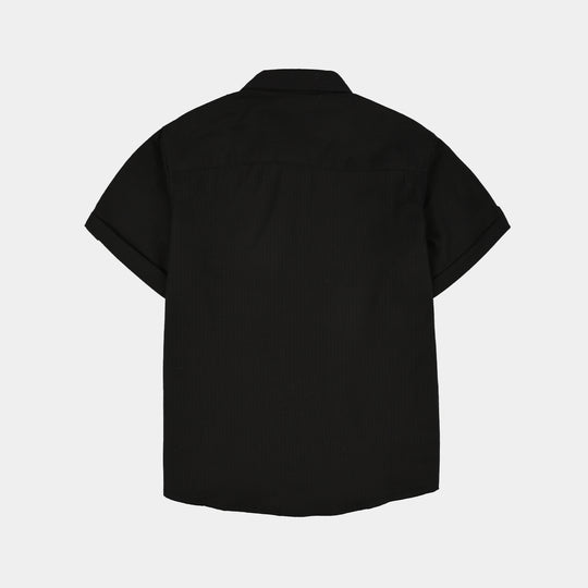 Boys Cotton Twill Shirt (Speed Max)-BLACK