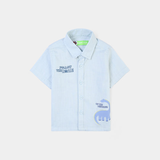 Infant Boys Cotton Slub Shirt (Follow The Roar)-Blue