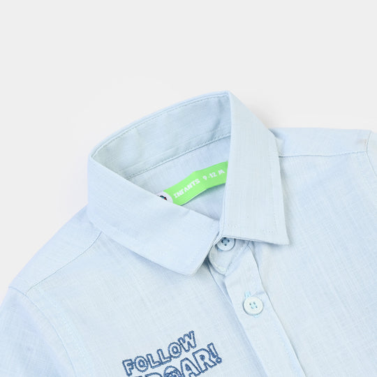 Infant Boys Cotton Slub Shirt (Follow The Roar)-Blue