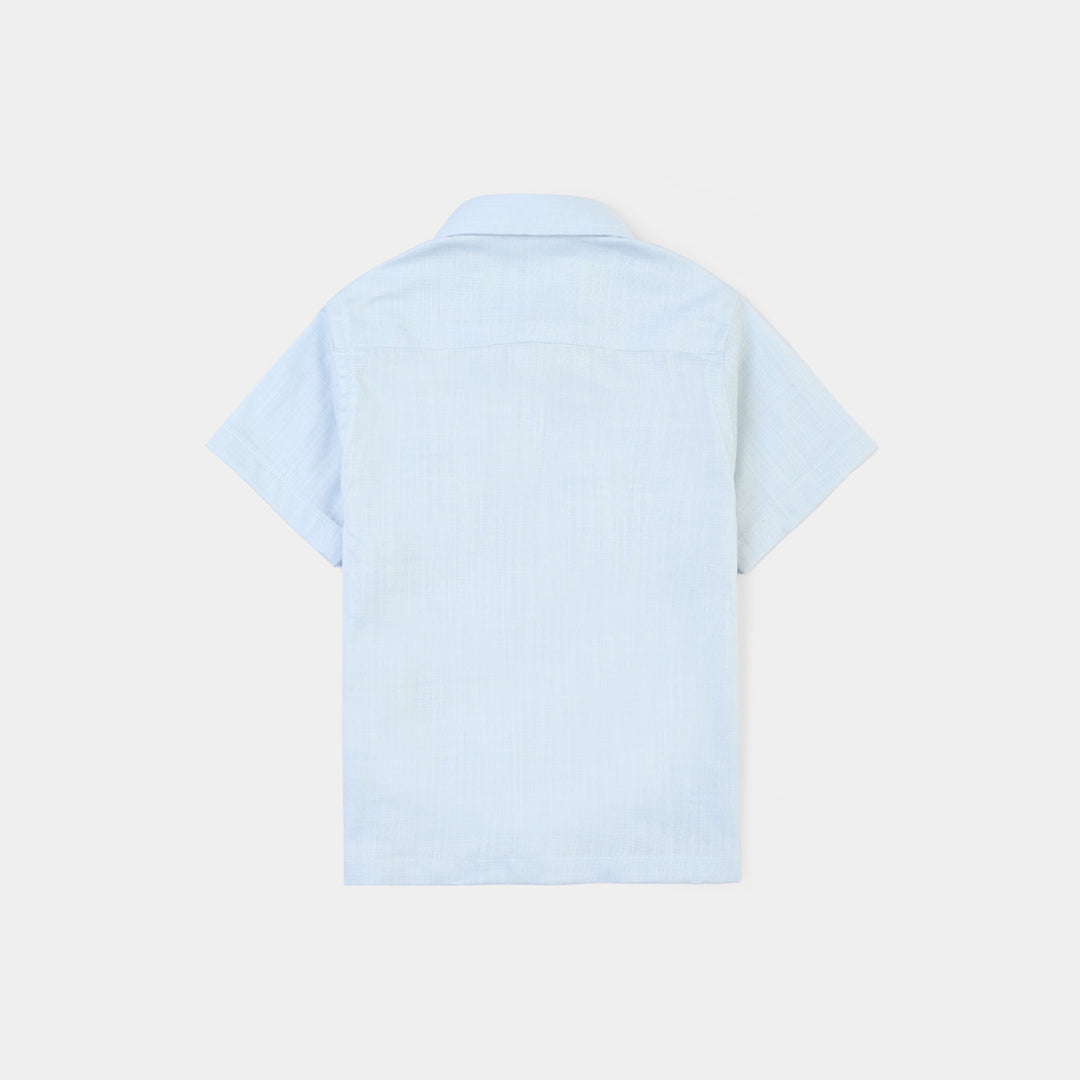 Infant Boys Cotton Slub Shirt (Follow The Roar)-Blue