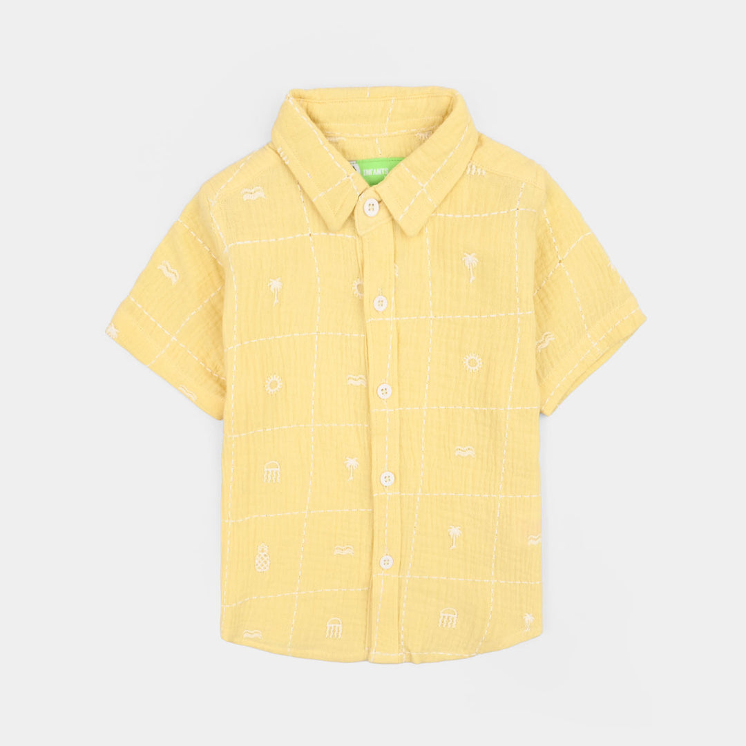 Infant Boys Cotton Slub Shirt (EMB Gauze)-Yellow
