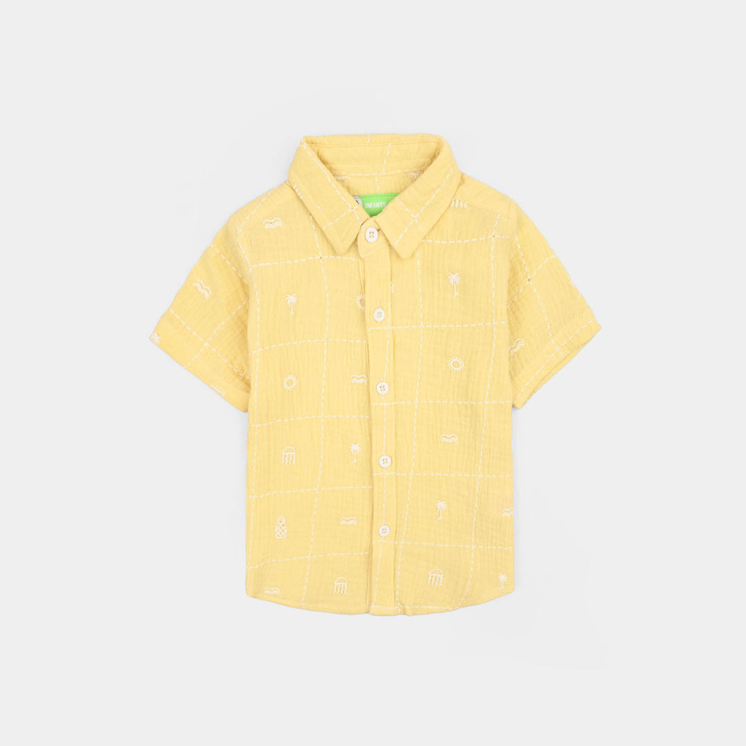 Infant Boys Cotton Slub Shirt (EMB Gauze)-Yellow