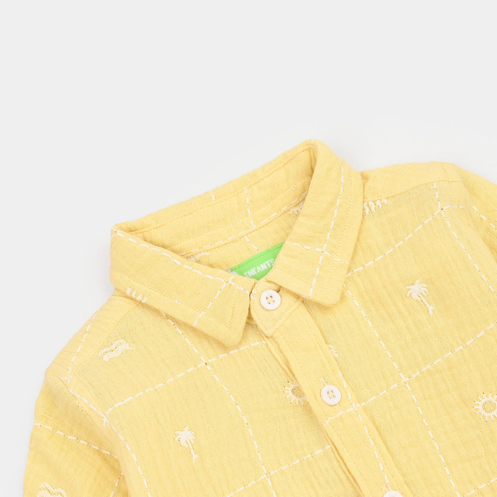 Infant Boys Cotton Slub Shirt (EMB Gauze)-Yellow
