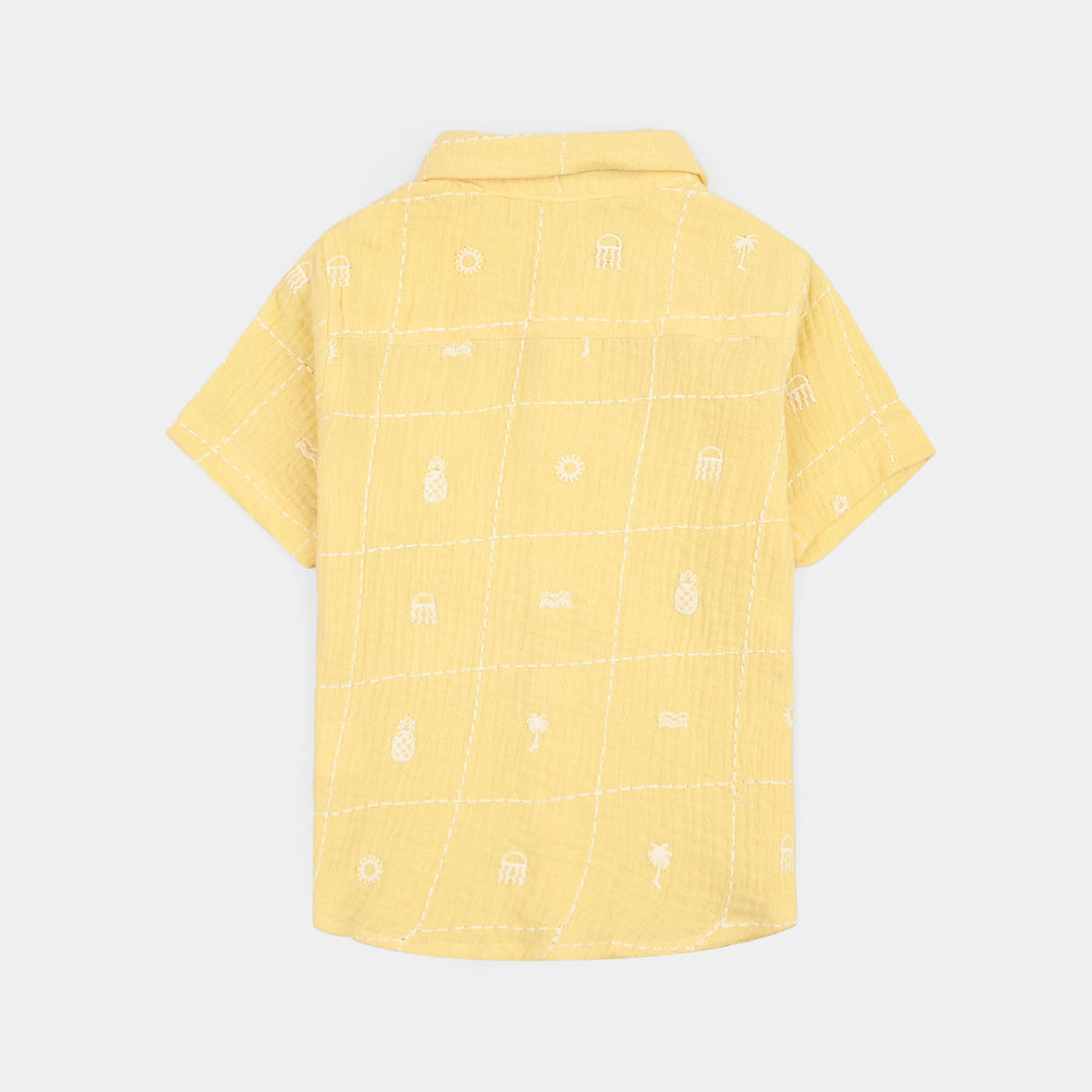 Infant Boys Cotton Slub Shirt (EMB Gauze)-Yellow