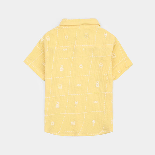 Infant Boys Cotton Slub Shirt (EMB Gauze)-Yellow