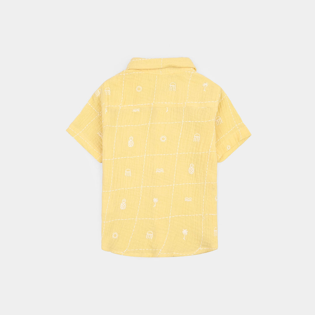 Infant Boys Cotton Slub Shirt (EMB Gauze)-Yellow