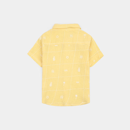 Infant Boys Cotton Slub Shirt (EMB Gauze)-Yellow