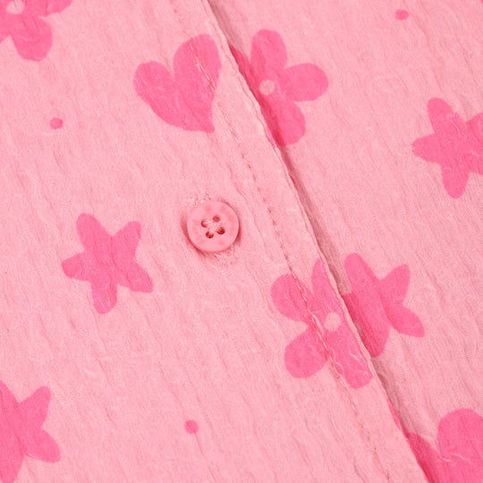 Girls Poly Crinkle 2 Piece Suit flower & Hearts-PINK