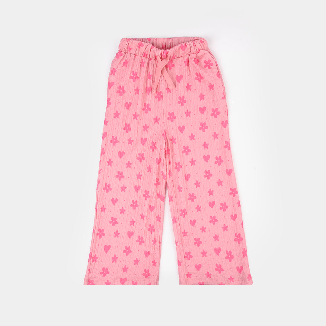Girls Poly Crinkle 2 Piece Suit flower & Hearts-PINK