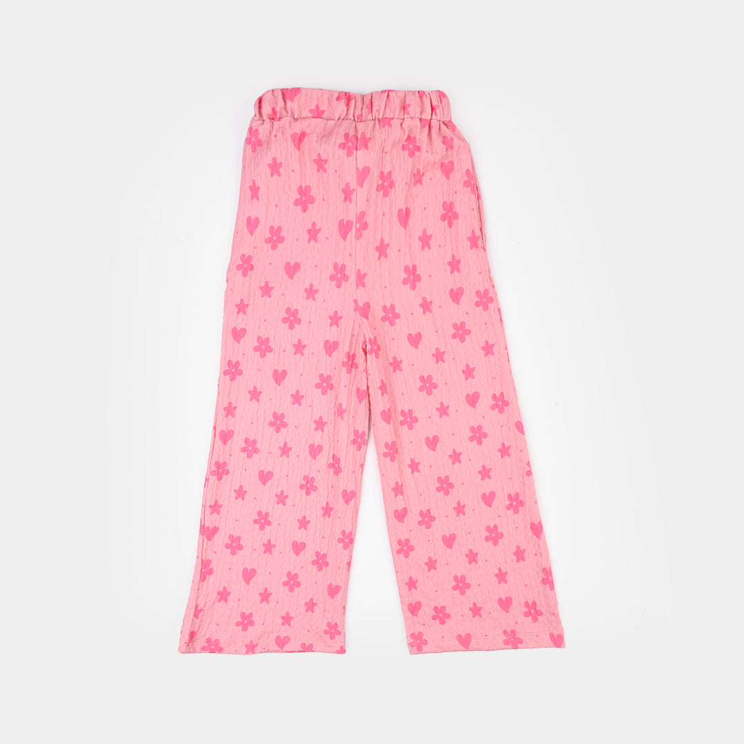 Girls Poly Crinkle 2 Piece Suit flower & Hearts-PINK