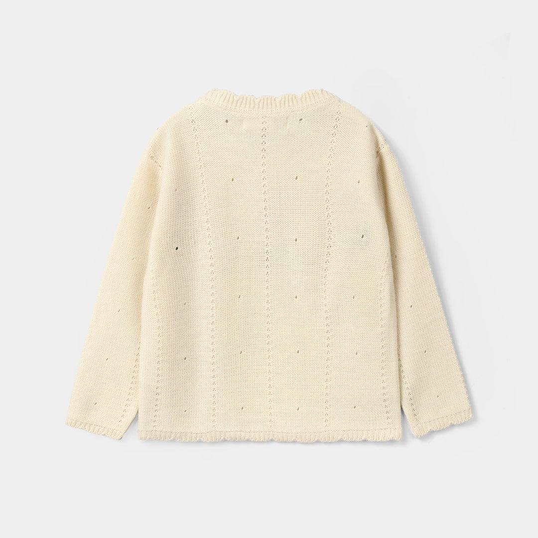 Girls Acrylic Sweater Pink Flora - OFF White