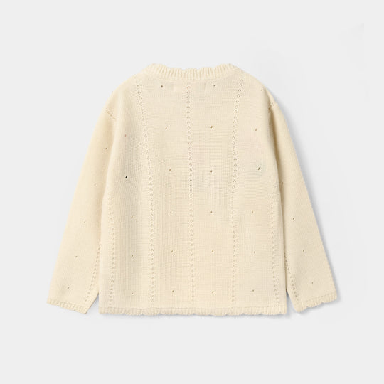 Girls Acrylic Sweater Pink Flora - OFF White