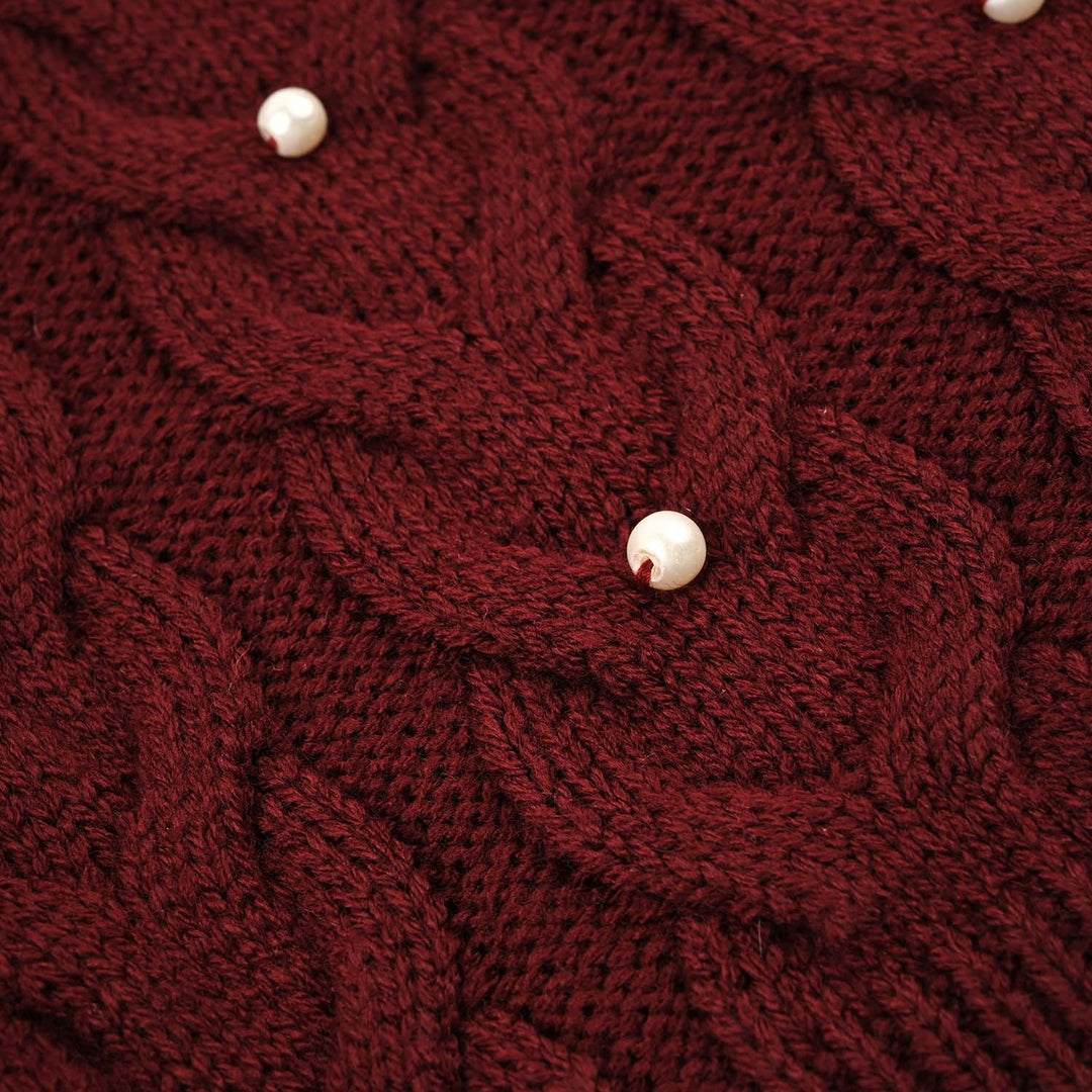 Girls Acrylic Sweater-Pearls-MAROON