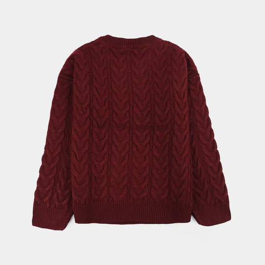Girls Acrylic Sweater-Pearls-MAROON