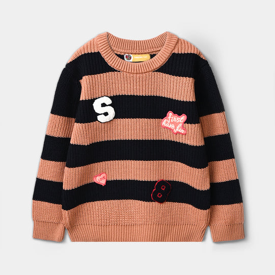 Girls Acrylic Sweater-Have Fun-Pink/Navy