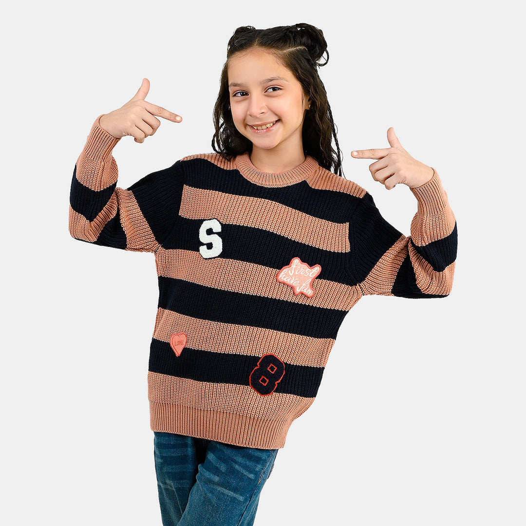 Girls Acrylic Sweater Have Fun- Stripe