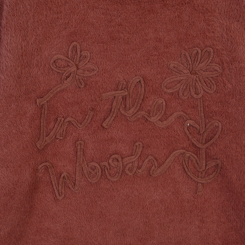 Girls Feather-Acrylic Sweater In The Woods- Brown
