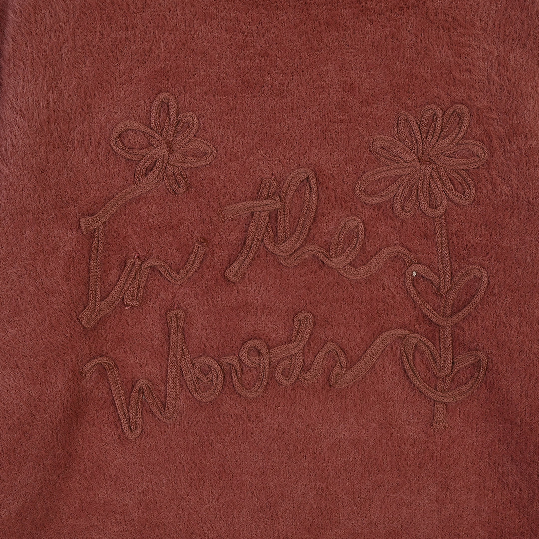 Girls Feather-Acrylic Sweater In The Woods- Brown