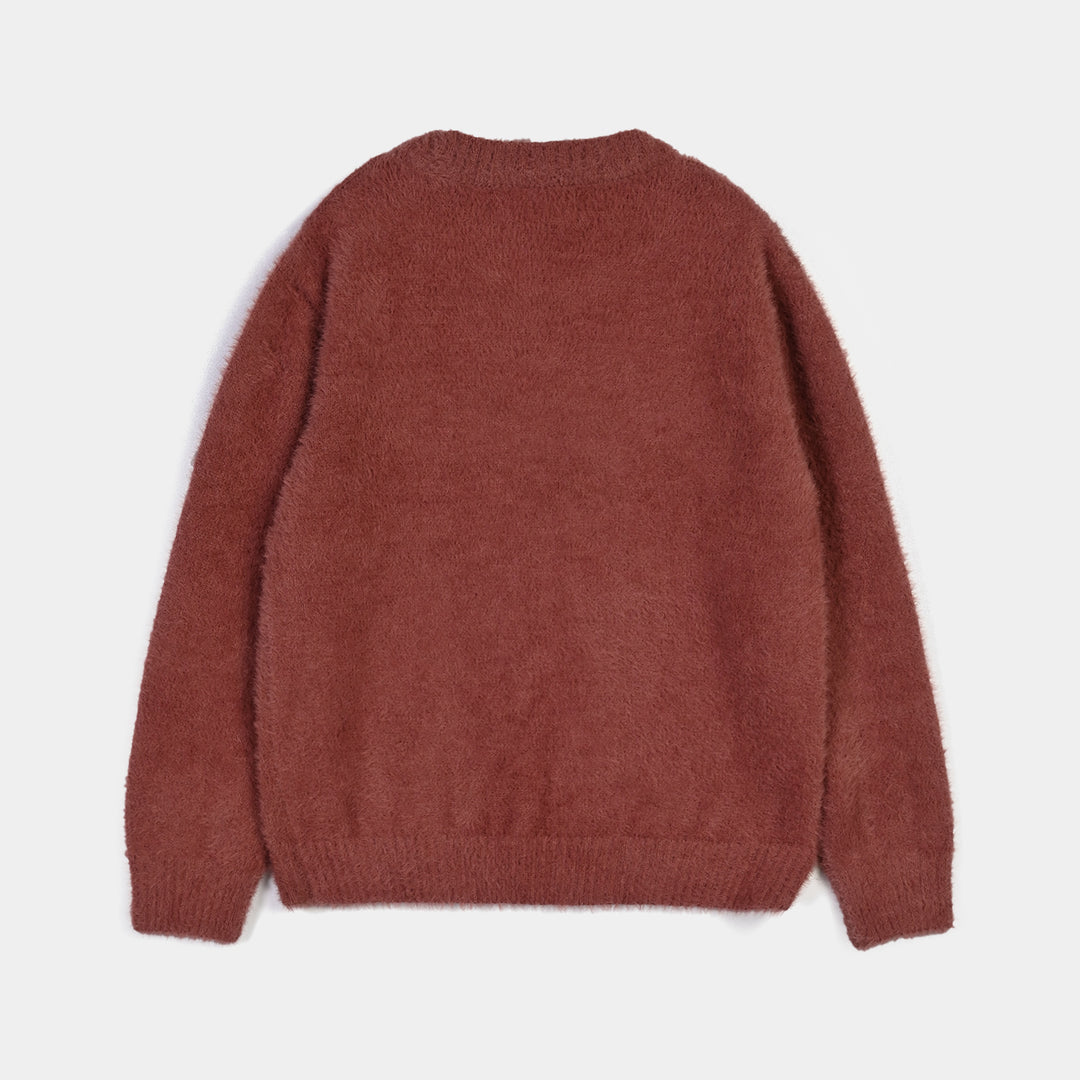 Girls Feather-Acrylic Sweater In The Woods- Brown