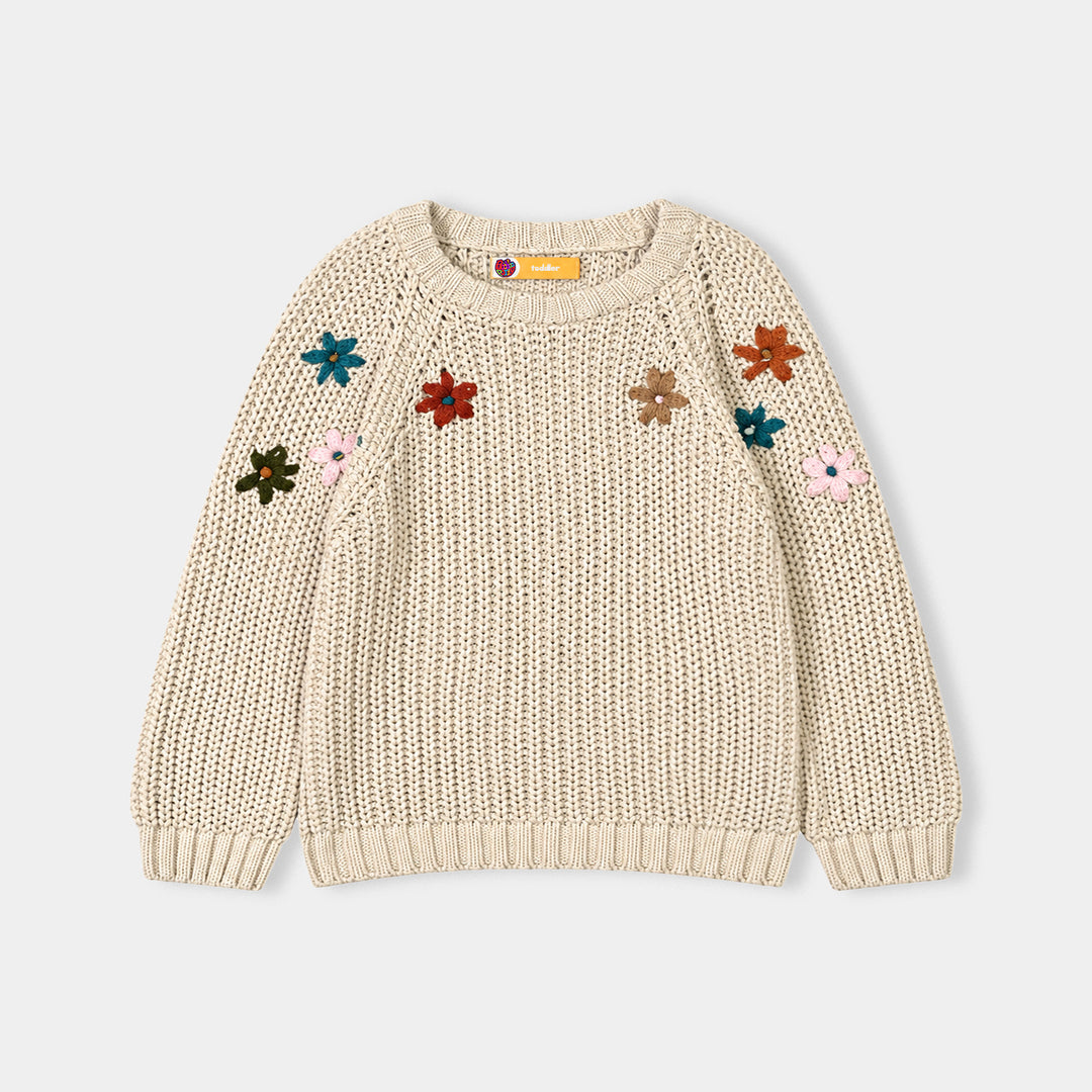 Girls Cotton Sweater-Secret Garden-BEIGE