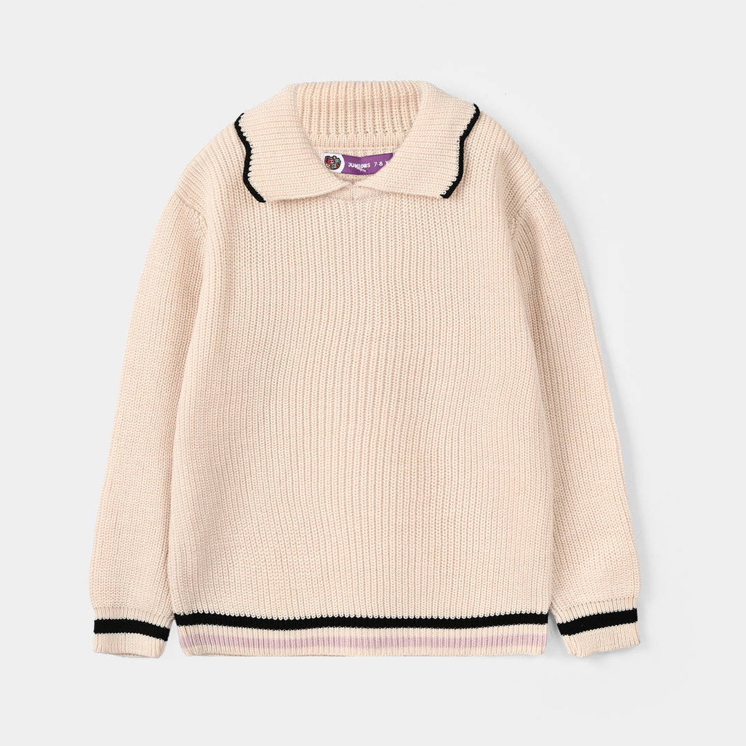 Girls Acrylic Sweater-Peter Pan-Cream