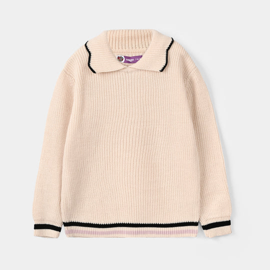 Girls Acrylic Sweater-Peter Pan-Cream