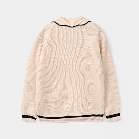 Girls Acrylic Sweater-Peter Pan-Cream