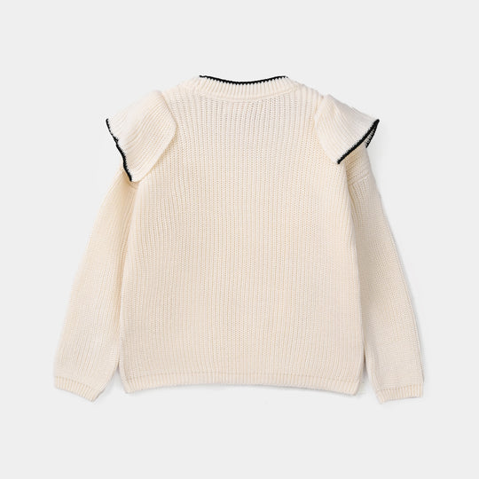 Girls Acrylic Sweater-Twirl-OFF-White