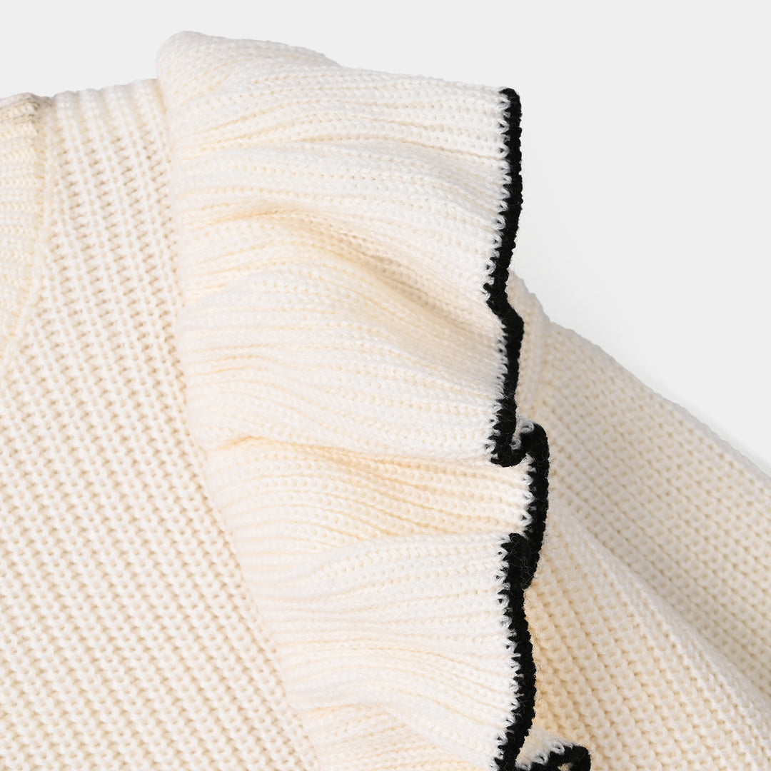 Girls Acrylic Sweater-Twirl-OFF-White