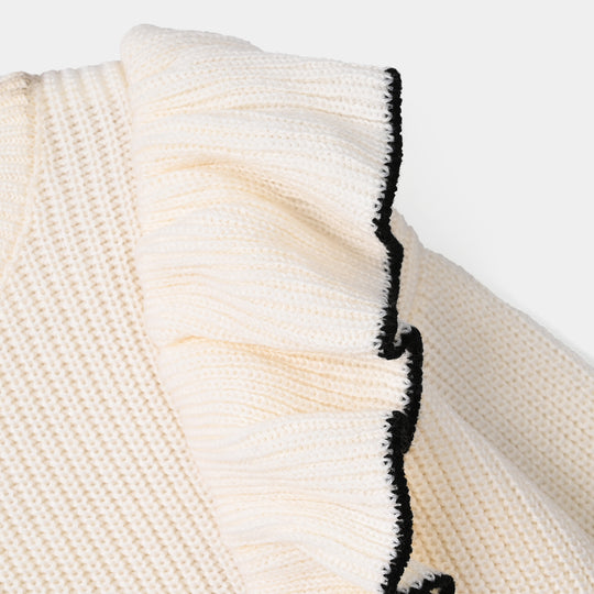 Girls Acrylic Sweater-Twirl-OFF-White