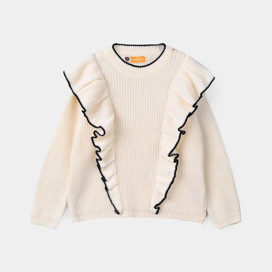 Girls Acrylic Sweater-Twirl-OFF-White