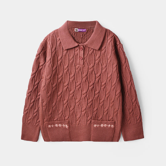 Girls Acrylic Sweater-Twisted Knot-Tea.Pink