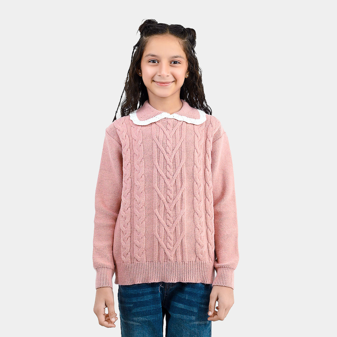 Girls Acrylic Sweater - Peach
