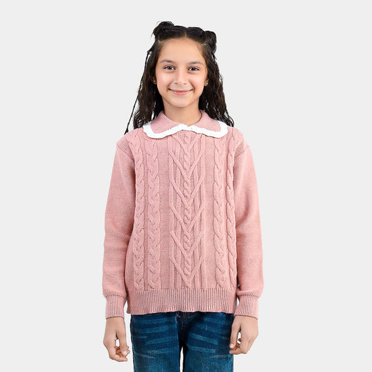 Girls Acrylic Sweater - Peach