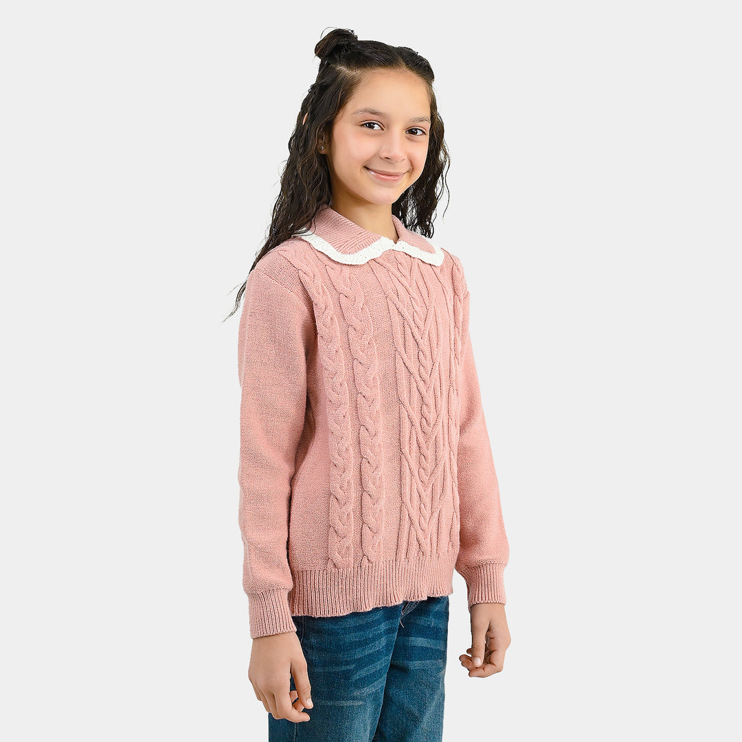 Girls Acrylic Sweater - Peach