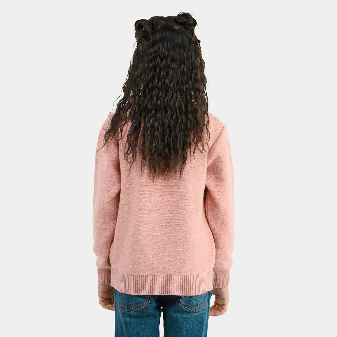 Girls Acrylic Sweater - Peach