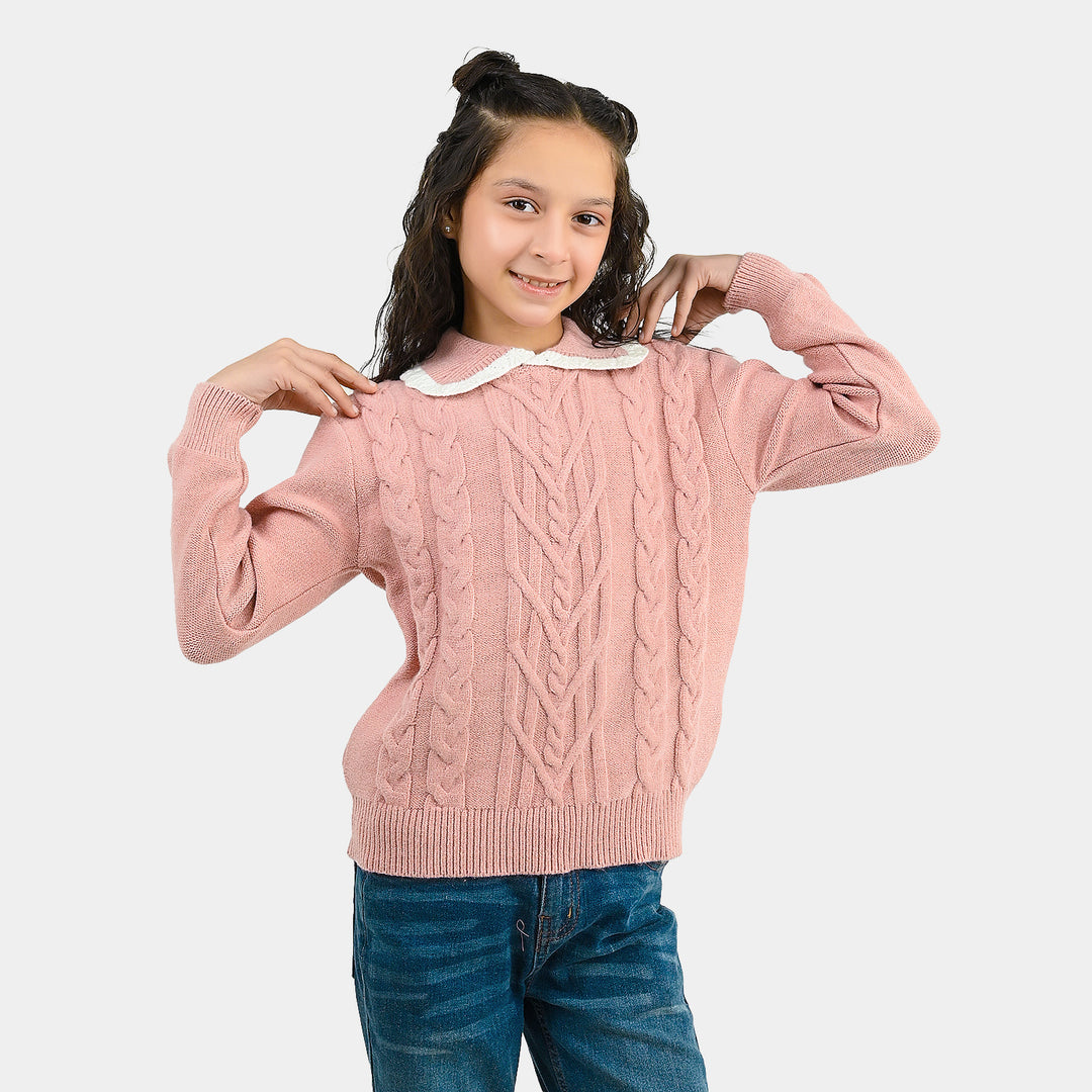 Girls Acrylic Sweater - Peach