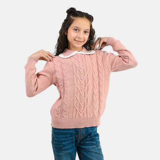 Girls Acrylic Sweater - Peach
