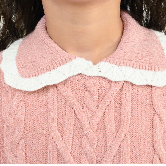 Girls Acrylic Sweater - Peach