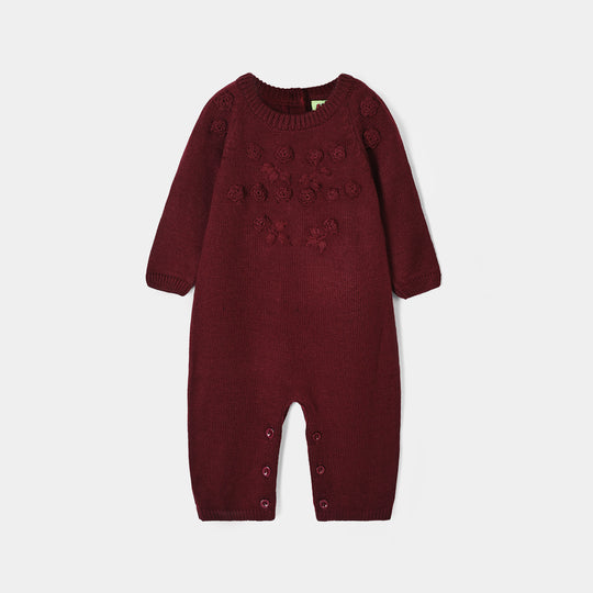 Infant Girls Acrylic Romper Carnation-Dark Maroon