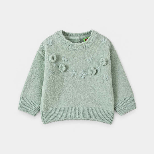 Infant Girls Feather-Acrylic Sweater-Pastel Green