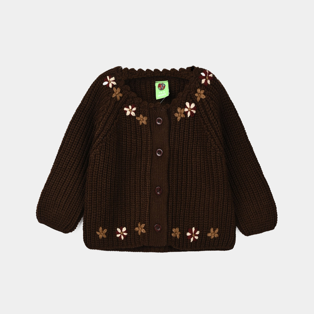 Infant Girls Acrylic Sweater-Vines-Dark.Brown