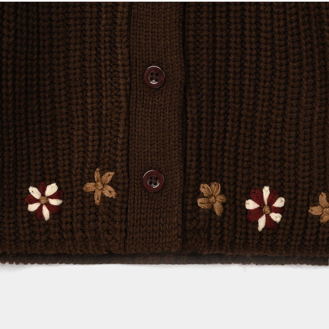Infant Girls Acrylic Sweater-Vines-Dark.Brown