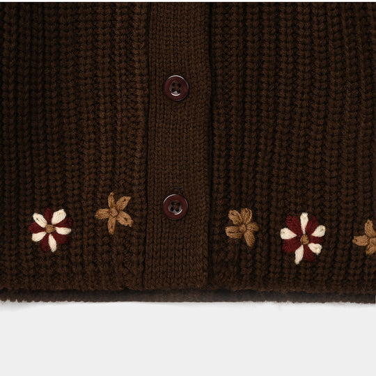 Infant Girls Acrylic Sweater-Vines-Dark.Brown