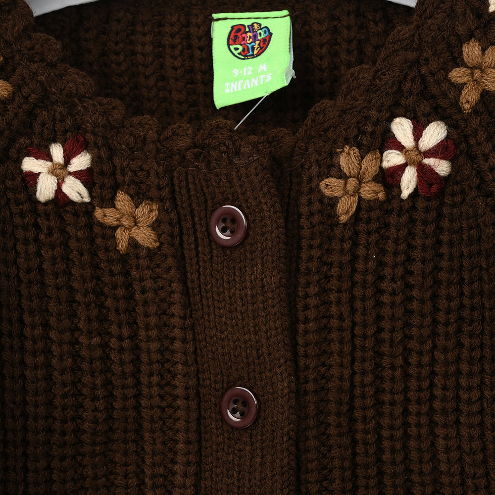 Infant Girls Acrylic Sweater-Vines-Dark.Brown