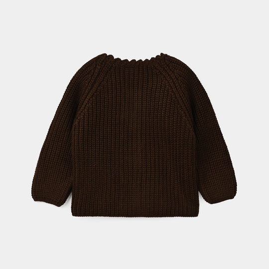 Infant Girls Acrylic Sweater-Vines-Dark.Brown
