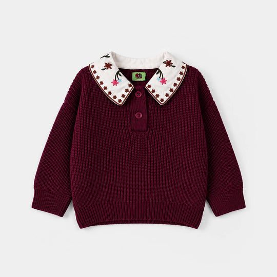 Infant Girls Acrylic Sweater- Maroon
